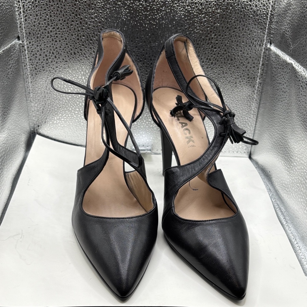 Pre-owned Black Label Black Lace-Up Heels. A little mark but like new with tag.